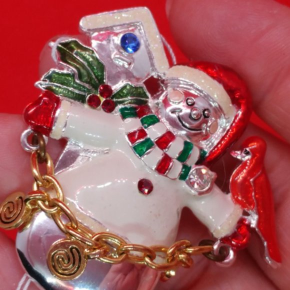 818 snowman with birdhouse and cardinal pin - Picture 2 of 3